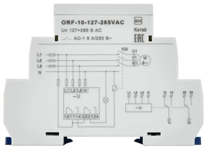 Реле фаз ORF-10 3ф 2 конт. 127-265В AC с контр. нейтр. ONI ORF-10-127-265VAC