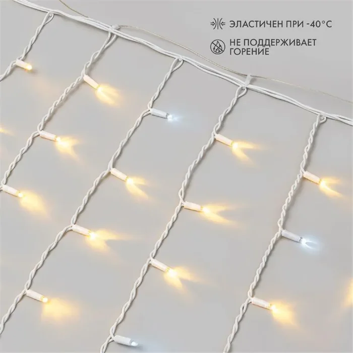 Гирлянда светодиодная "Айсикл" (бахрома) 4х0.6м 128LED тепл. бел. 10Вт 230В IP67 эффект мерцания провод каучук бел. (нужен шнур питания 315-001) Neon-Night 255-356