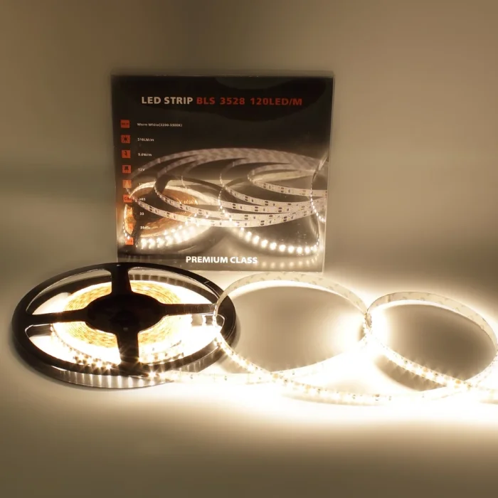 Светодиодная лента Class Premium, 3528, 120 led/m, warm white, 12V, IP33, A3