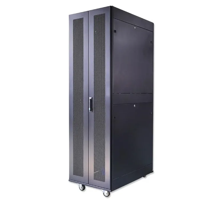 Шкаф серверный телекоммуникационный напольн. ND-SC-47U80/120-BK 19дюйм 47U 800х1200мм для распределит. и серверн. оборудования; передн. и задн. двойн. перфорир. двери ручки с замком RAL 9004 черн. Cabeus 11123c