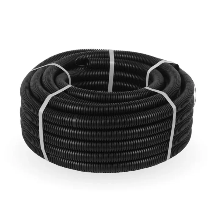 Труба гофрированная ПНД легкая d32мм с протяжкой 350 Н безгалоген. (HF) стойкая к УФ черн. (уп.25м) Промрукав 161559