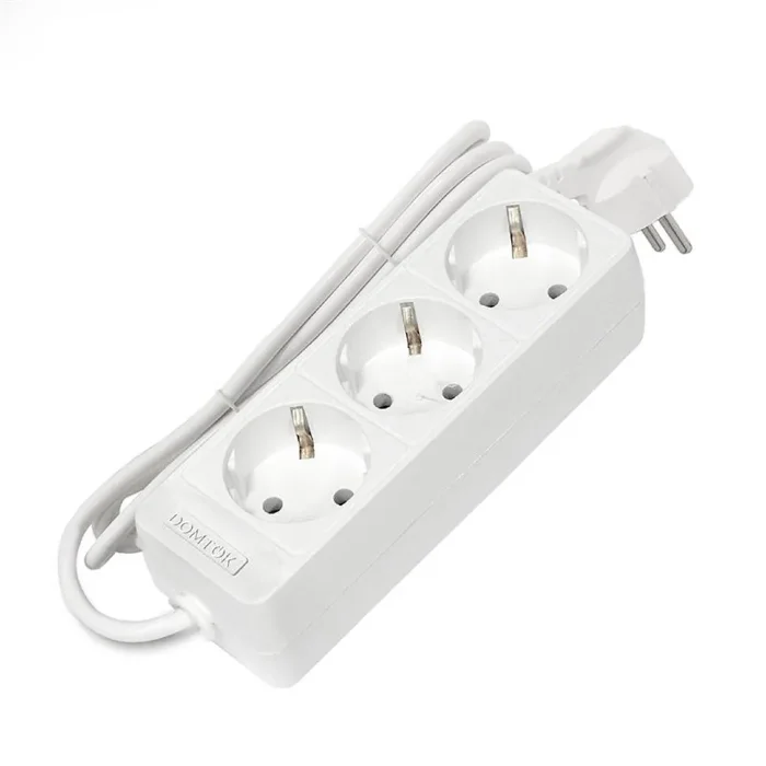 Удлинитель 3х1.5м с заземл. 16А IP20 3.5кВт ПВС 3х1 бел. DOMTOK 2389