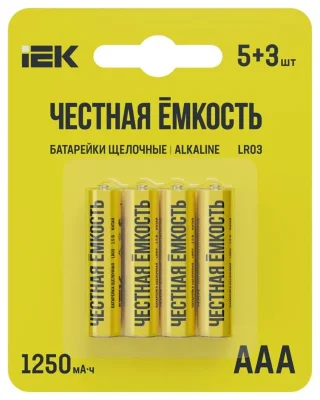 Элемент питания алкалиновый LR03/AAA ПРОМО (блист.5+3шт) IEK ABT-LR03-OP-L05-03