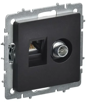 Розетка компьютерная + телевизионная 2-м Brite РТВ/РК12-БрЧ RJ45 кат.5E + TV механизм черн. IEK BR-AK20-1-K02