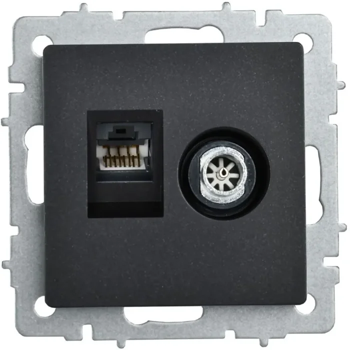 Розетка компьютерная + телевизионная 2-м Brite РТВ/РК12-БрЧ RJ45 кат.5E + TV механизм черн. IEK BR-AK20-1-K02