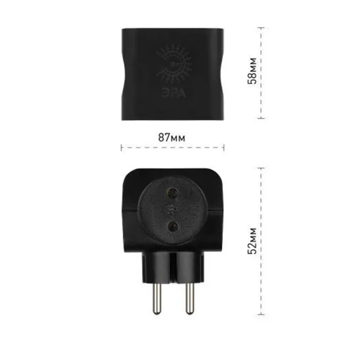 Разветвитель 4-м без заземл. 16А IP20 SP-4-B черн. Эра Б0008207