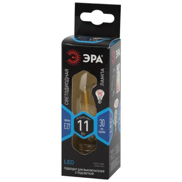 Лампа светодиодная филаментная F-LED B35-11W-840-E27 11Вт B35 свеча 4000К нейтр. бел. E27 Эра Б0046988