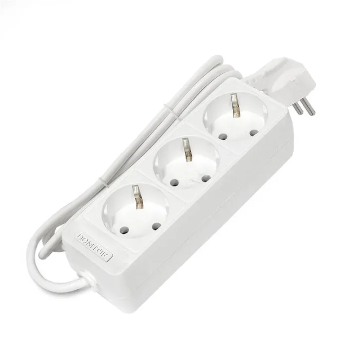 Удлинитель 3х1.5м с заземл. 10А IP20 2.2кВт ПВС 3х0.75 бел. DOMTOK 2373