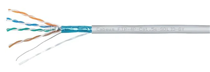 Кабель витая пара F/UTP кат.5E 4х2х24AWG solid LSZH нг(А)-HF FTP-4P-Cat.5e-SOLID-LSZH-GY сер. (уп.305м) Cabeus 10441c