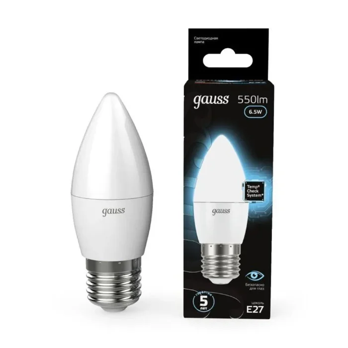 Лампа светодиодная Black 6.5Вт свеча 4100К нейтр. бел. E27 550лм GAUSS 103102207