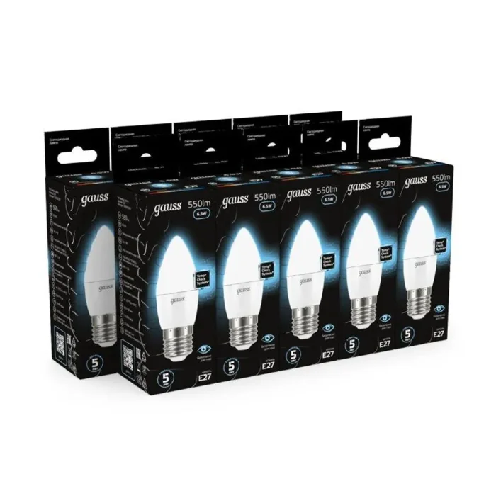 Лампа светодиодная Black 6.5Вт свеча 4100К нейтр. бел. E27 550лм GAUSS 103102207