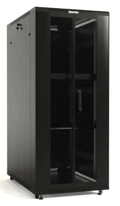 Шкаф напольный TTB-4261-DD-RAL9004 19дюйм 42U 2055х600х1000 передн. и задн. перфорир. двери 75% ручка с замком крыша нового типа разобран. RAL 9004 черн. Hyperline 392681