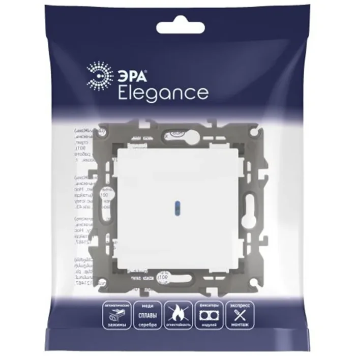 Выключатель 1-кл. СП Elegance 14-1102-01 10А IP20 250В 10AX с подсветкой механизм бел. Эра Б0034215