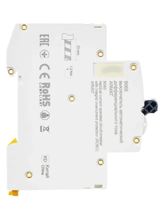 Выключатель автоматический дифференциального тока 2п (1P+N) C 25А 30мА тип AC АВДТ B06S 18мм ARMAT IEK AR-B06S-1N-C25C030