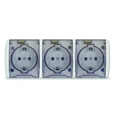 Розетка 3-м ОП Клио 16А IP54 с заземл. с прозр. крышкой бел. Universal К2235