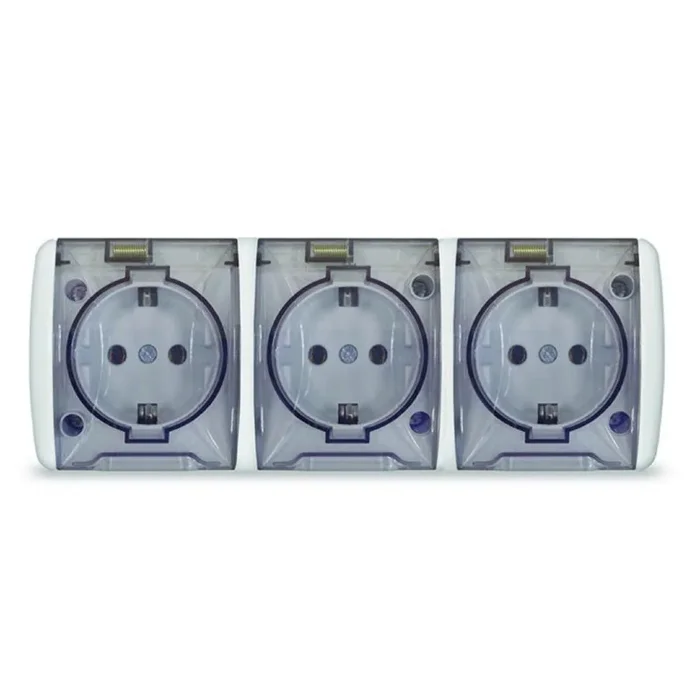 Розетка 3-м ОП Клио 16А IP54 с заземл. с прозр. крышкой бел. Universal К2235