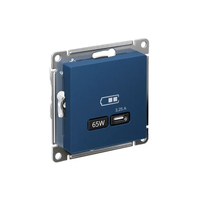 Розетка USB AtlasDesign тип C 65Вт высокоскор. ЗУ QC PD механизм аквамарин SE ATN001127