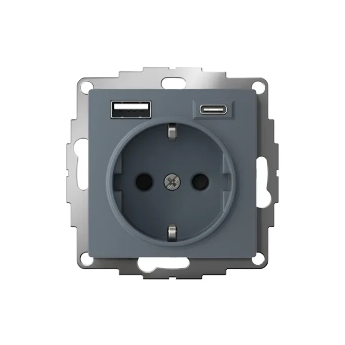 Розетка AtlasDesign 16А с 2-мя заряд. устройствами USB тип A+C 5В/2.4А 2х5В/1.2А механизм грифель SE ATN000732