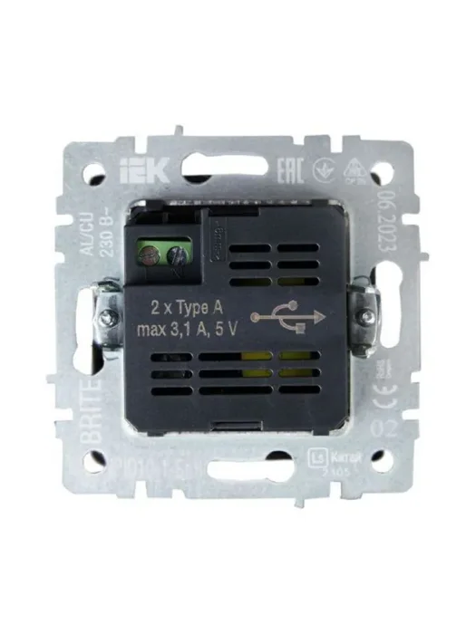 Розетка BRITE USB A+A 3.1А РЮ10-1-БрЧ механизм черн. IEK BR-U21-D31-K02