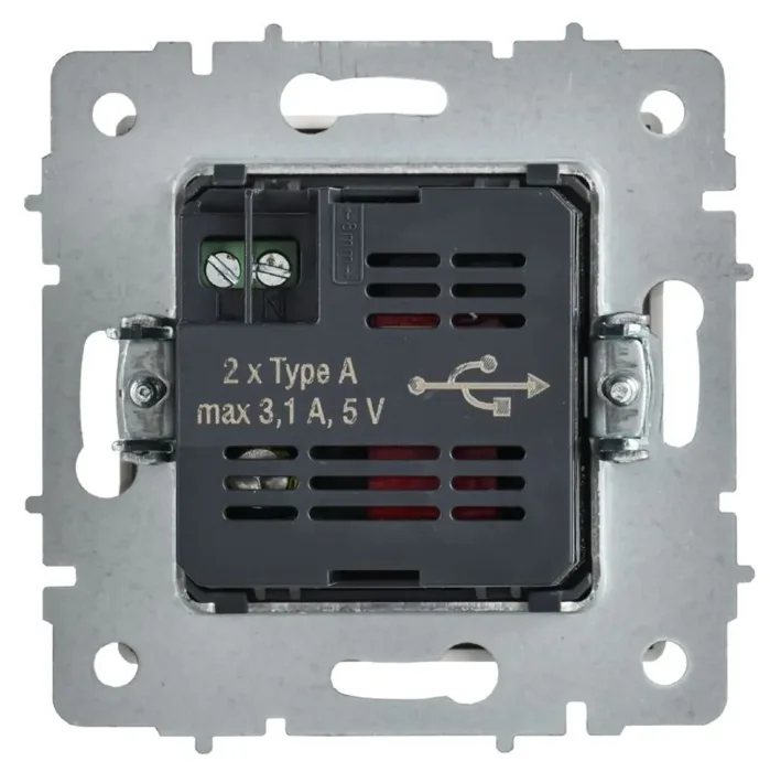 Розетка BRITE РЮ10-1-БрАБ USB A+A 3.1А механизм арктич. бел. IEK BR-U21-D31-K91