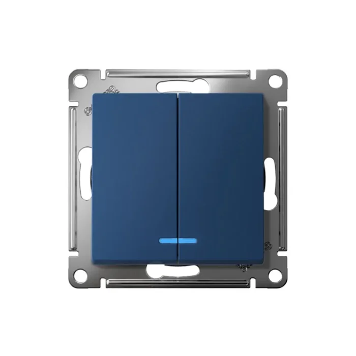 Выключатель 2-кл. AtlasDesign (сх. 5а) 10AX с подсветкой механизм аквамарин SE ATN001153