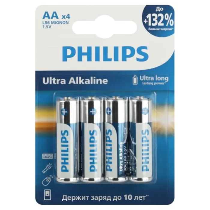 Элемент питания алкалиновый AA/LR6 1.5В Ultra (уп.4шт) Philips Б0062694