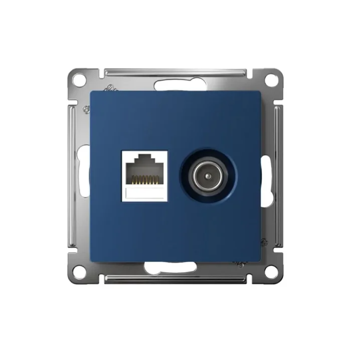 Розетка компьютерная + телевизионная 2-м СП AtlasDesign RJ45 кат.5E + TV механизм аквамарин SE ATN001189