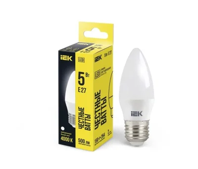 Лампа светодиодная 5Вт C35 свеча 4000К нейтр. бел. E27 450лм 230-240В IEK LLE-C35-5-230-40-E27