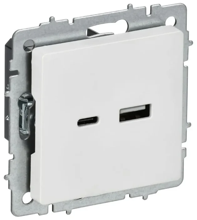 Розетка BRITE РЮ11-1-БрАБ 18Вт USB A+C механизм арктич. бел. IEK BR-U22-018-K91