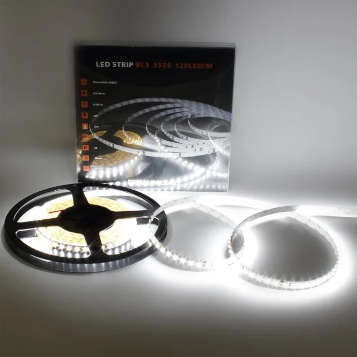 Светодиодная лента Class Premium, 3528, 120 led/m, White, 24V, IP33, А6