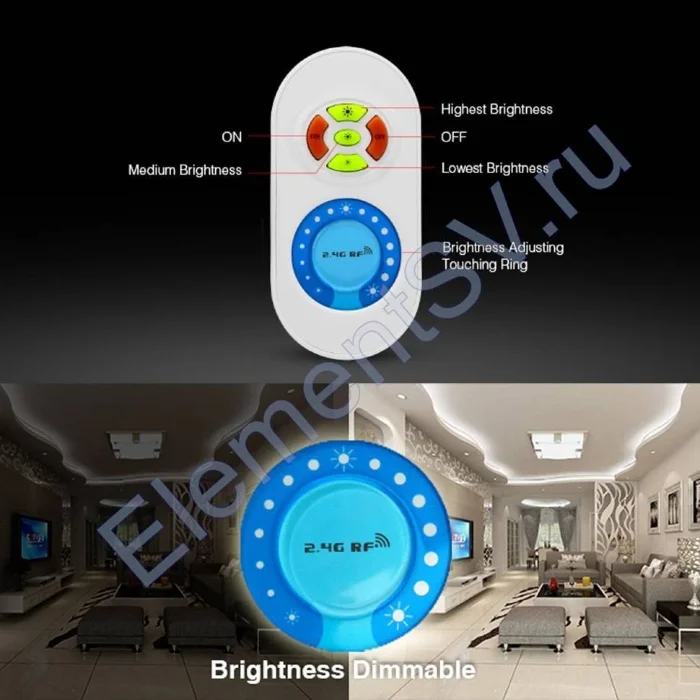Диммер с пультом Mi-Light FUT021 P824 (Brightness, 12-24V, 120-240W, 2.4GHz)