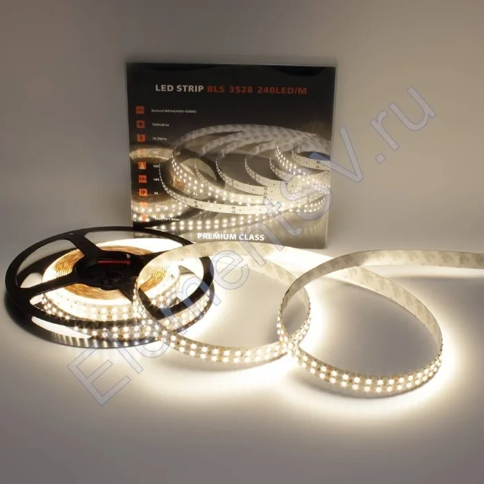 Светодиодная лента Class Premium, 3528, 240 led/m, Day White, 24V, IP33, А8, однорядная