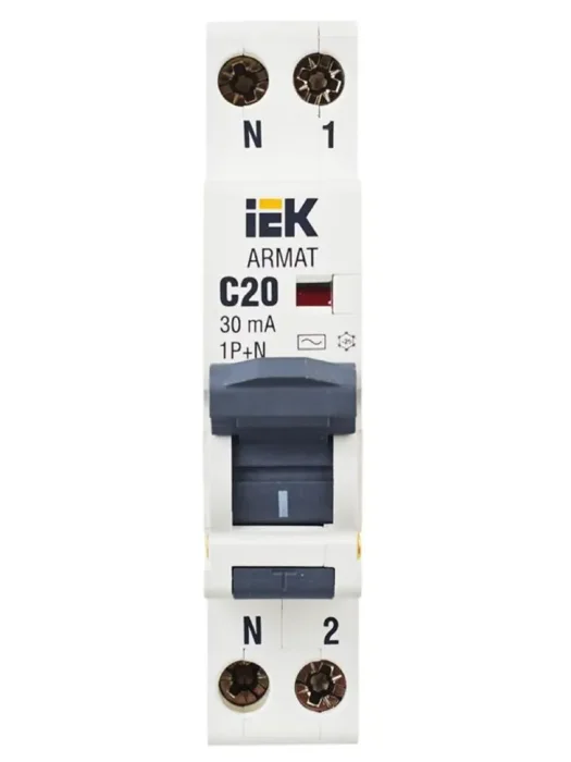 Выключатель автоматический дифференциального тока 2п (1P+N) C 20А 30мА тип AC АВДТ B06S 18мм ARMAT IEK AR-B06S-1N-C20C030