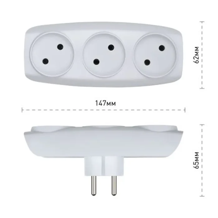 Разветвитель 3-м без заземл. 16А IP20 SP-3-W бел. Эра C0045527