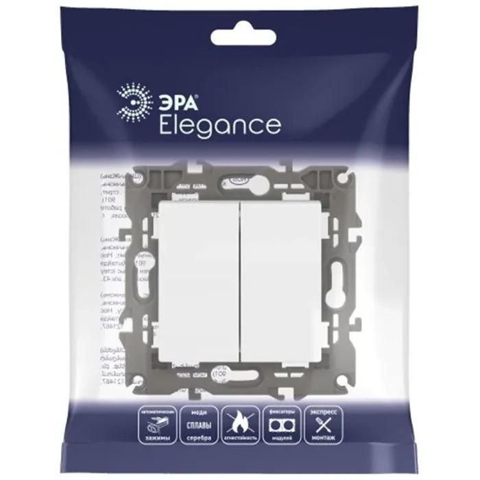 Выключатель 2-кл. СП Elegance 14-1104-01 10А IP20 250В 10AX механизм бел. Эра Б0034229