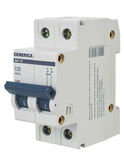 Выключатель автоматический модульный 2п C 20А 4.5кА ВА47-29 GENERICA MVA25-2-020-C
