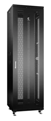 Шкаф монтажный телекоммуникационный напольн. ND-05C-42U60/60-BK 19дюйм 42U 600х600х2055мм для распределит. и серверн. оборудования; передн. и задн. перфорир. двери ручка с замком RAL 9004 черн. Cabeus 8552c