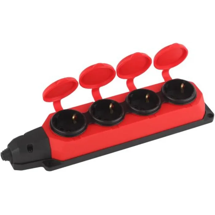 Колодка удлинителя 4-м с заземл. 16А IP44 K-4e-RED-IP44 каучук красн. Эра Б0044553