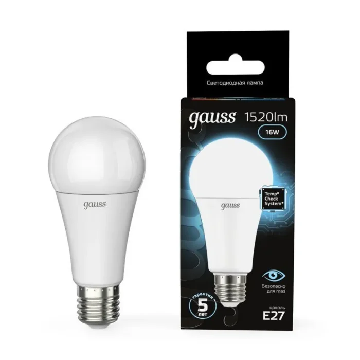 Лампа светодиодная Black 16Вт A60 грушевидная 4100К нейтр. бел. E27 1520лм GAUSS 102502216