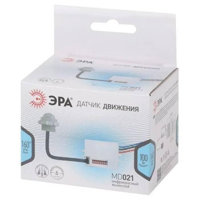 Датчик движения инфракрасный MD 021 для дома 100Вт 5сек8мин 6м IP20 Эра Б0043798