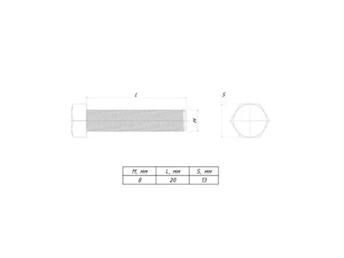 Болт с шестигранной головкой М8х20 EKF b6grm8x20