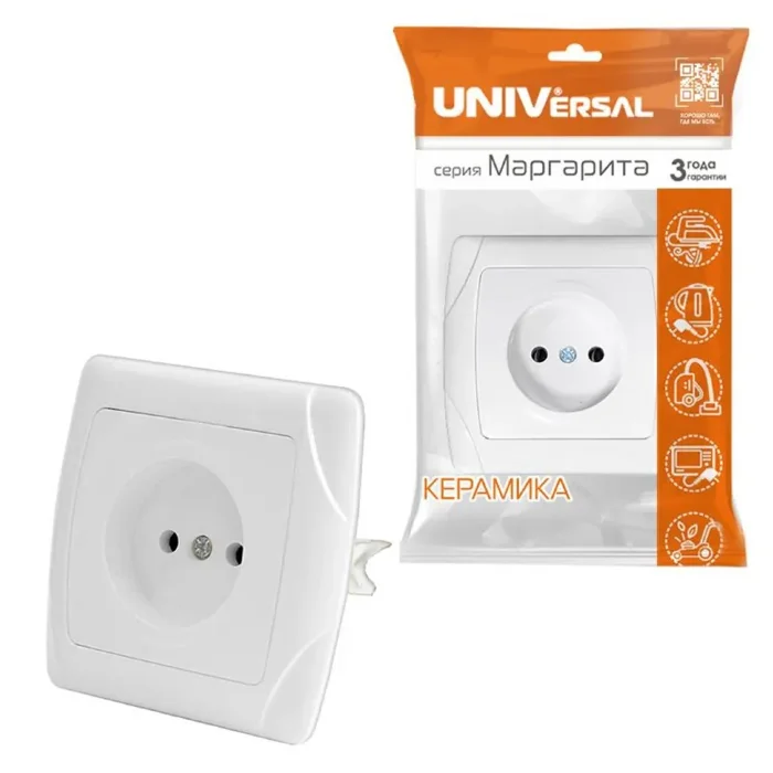 Розетка 1-м СП Маргарита 16А IP20 без заземл. защ. шторки бел. UNIVersal М0022