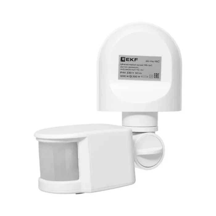 Датчик движения (ИК) MS-16C (ДД) настен. 1200Вт 180град. до 12м (рег.) IP44 EKF dd-ms-16C