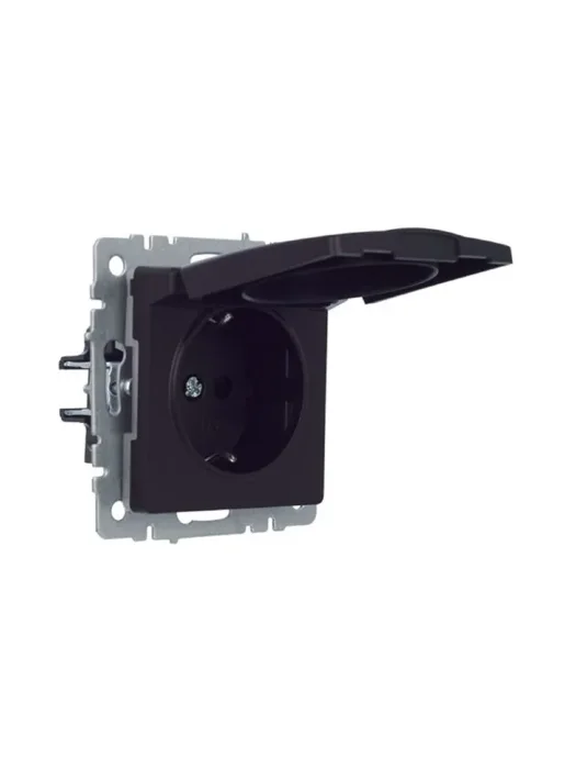 Розетка BRITE РСбш10-3-44-БрЧ 16А IP44 с заземл. защ. шторки с крышкой механизм черн. IEK BR-R16-16-44-K02