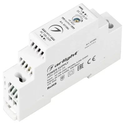 Блок питания ARV-DR15-24 24В 0.63А 15Вт IP20 DIN-рейка Arlight 031084