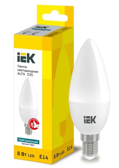 Лампа светодиодная Alfa 8Вт C35 свеча 4000К E14 230В (6шт) IEK LLA-C35-8-230-40-E14-6