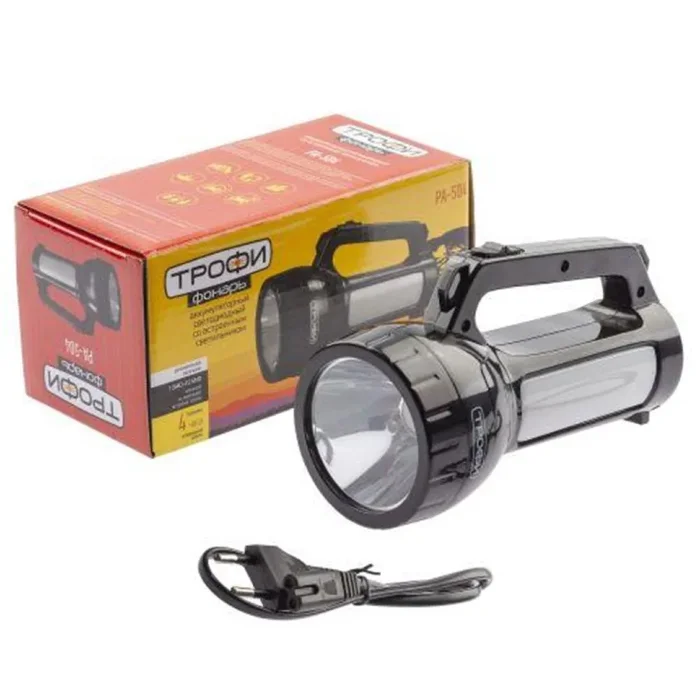 Фонарь-прожектор аккумуляторный PA-504 SMD LED 1Вт боков. светильник 24 SMD LED 2 режима 4 Трофи Б0042439