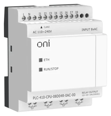 Модуль ЦПУ ПЛК 410 8 DI 4 RO 220В AC с Ethernet портом без экрана ONI PLC-410-CPU-08D04R-0AC-00