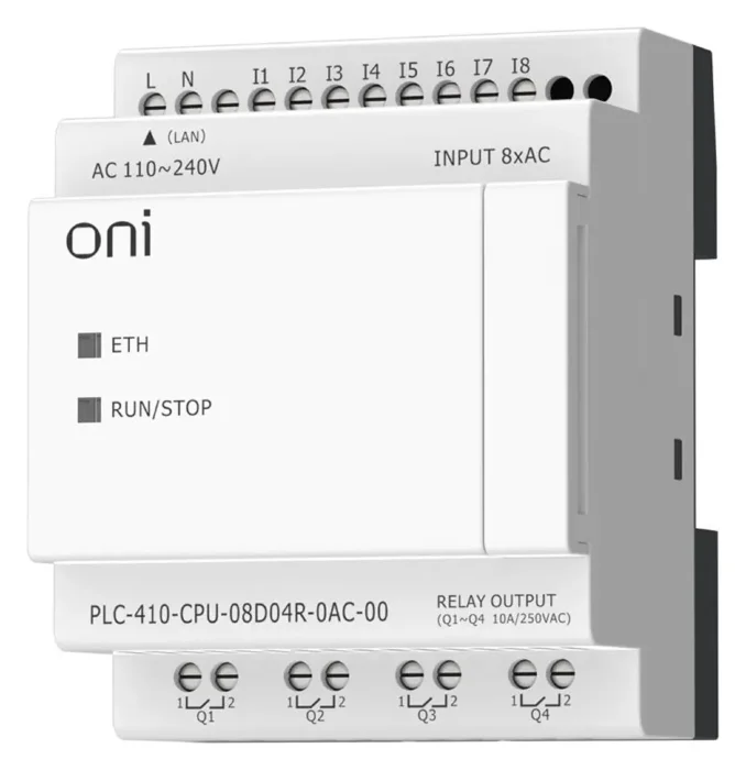 Модуль ЦПУ ПЛК 410 8 DI 4 RO 220В AC с Ethernet портом без экрана ONI PLC-410-CPU-08D04R-0AC-00
