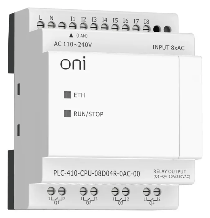 Модуль ЦПУ ПЛК 410 8 DI 4 RO 220В AC с Ethernet портом без экрана ONI PLC-410-CPU-08D04R-0AC-00